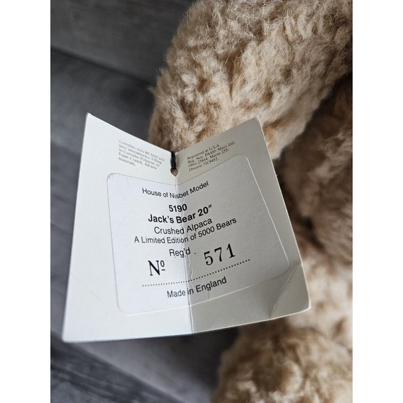 Vtg House of Nisbet Jack's Teddy Bear Jointed Crushed Alpaca Plush 15" 571 Tags - Picture 11 of 16